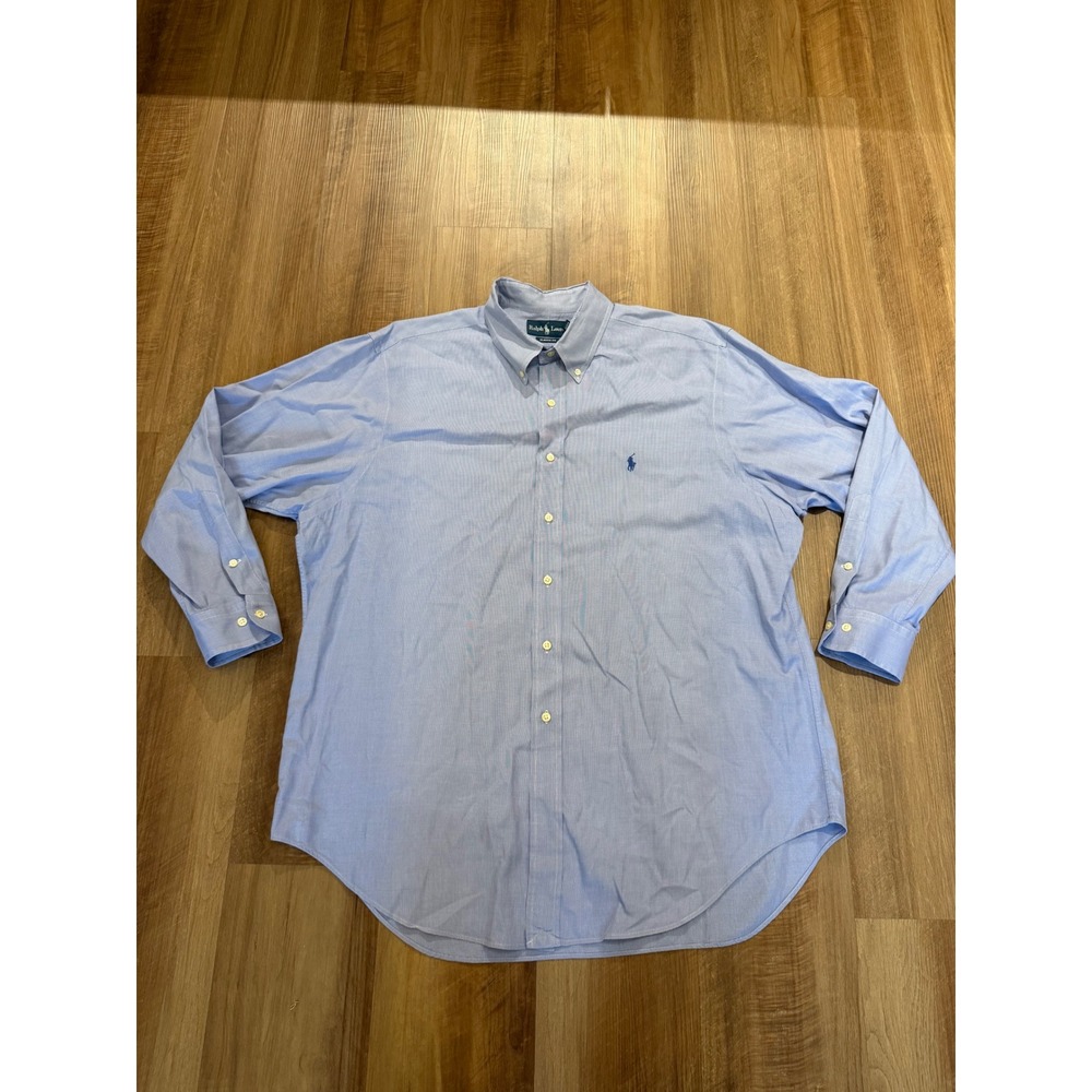 Ralph Lauren Button Down Shirt Mens 17.5 32/33 Blue Classic Fit Micro Check